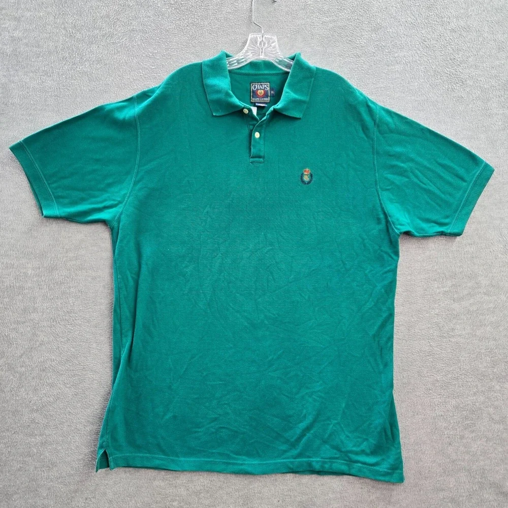 VINTAGE‎ Chaps Ralph Lauren Men Polo Shirt XL Green Crest Logo Embroidered 90s